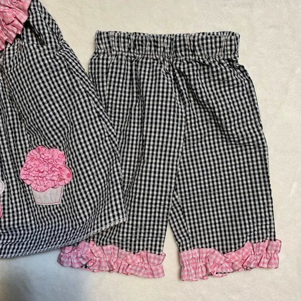 Vintage‎ Rare Editions Girls Black White Gingham Cupcake Applique Outfit Set 12M - Picture 9 of 13